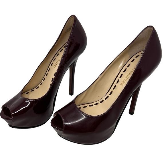Enzo Angiolini Eatanen Patent Leather Peep Toe Platform Heels Burgundy Size 5.5 - Picture 3 of 13